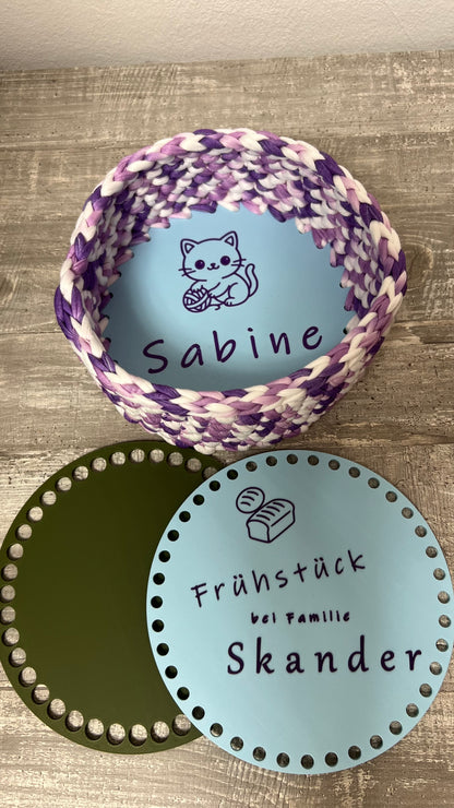 🧺 Personalisiertes gehäkeltes Körbchen mit 3D-gedrucktem Boden